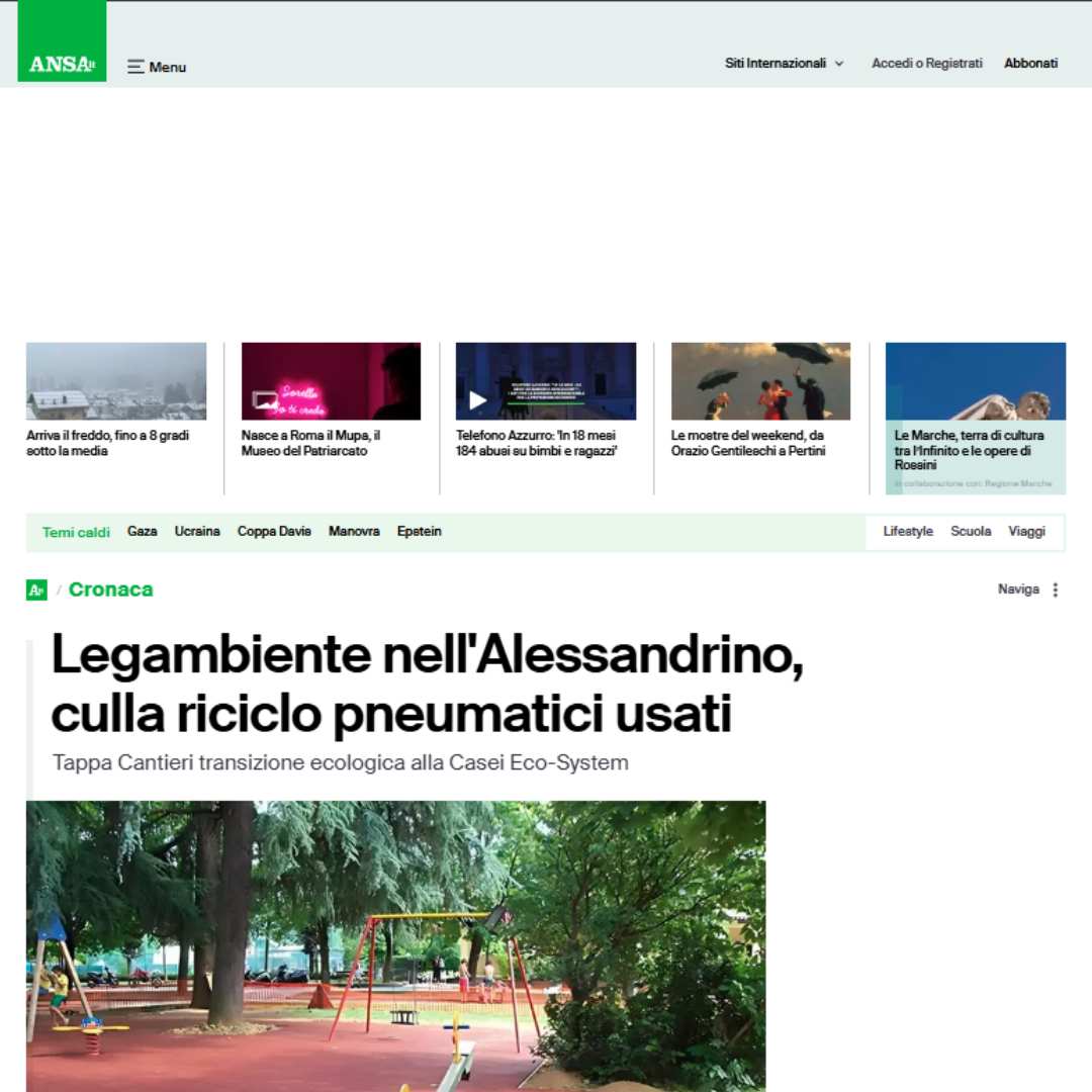 Legambiente lleva los «Cantieri della Transizione Ecologica» a la planta de Casei Eco-System 11 Artículo de ANSA sobre el reciclaje de neumáticos en la provincia de Alessandria